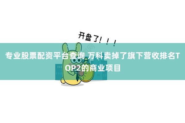 专业股票配资平台查询 万科卖掉了旗下营收排名TOP2的商业项目